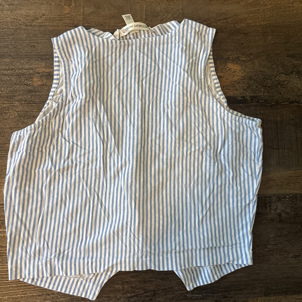 Victoria's Secret Lounge Set Blue White Stripes Pants Vest Y2K Pajamas Small VTG - Picture 7 of 9